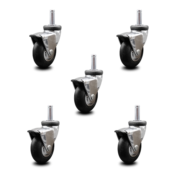 Service Caster 3 Inch Hooded Neoprene Rubber 3/8 Inch Grip Ring Stem Casters with Brakes, 5PK SCC-GR03S310-NPRB-BC-B-716138-5 - main
